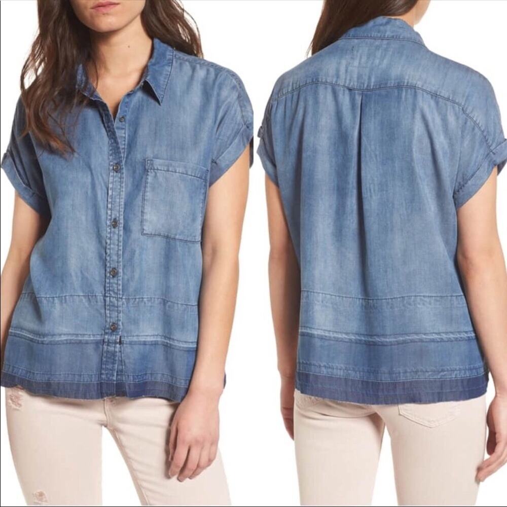 Rails Courtney Dark Wash Tencel Fabric  Released‎ Hem Top Size Small